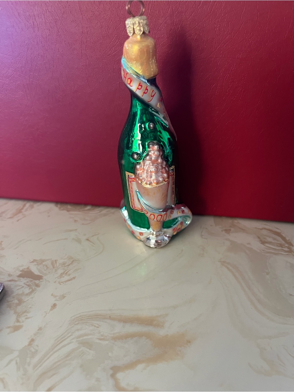 Christopher Radko Green and Gold Champagne Bottle Ornament